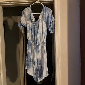 Off or on the shoulder blue & white dress